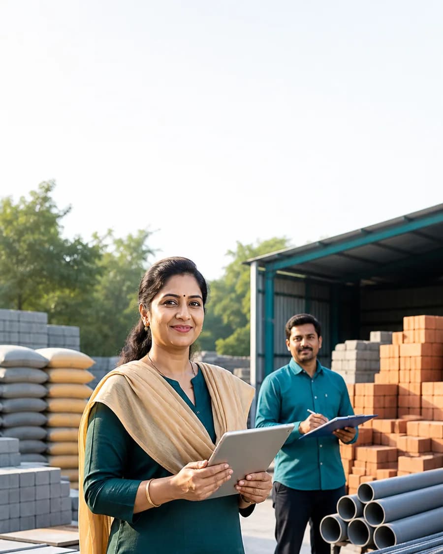 Indian construction material suppliers in an organized material yard